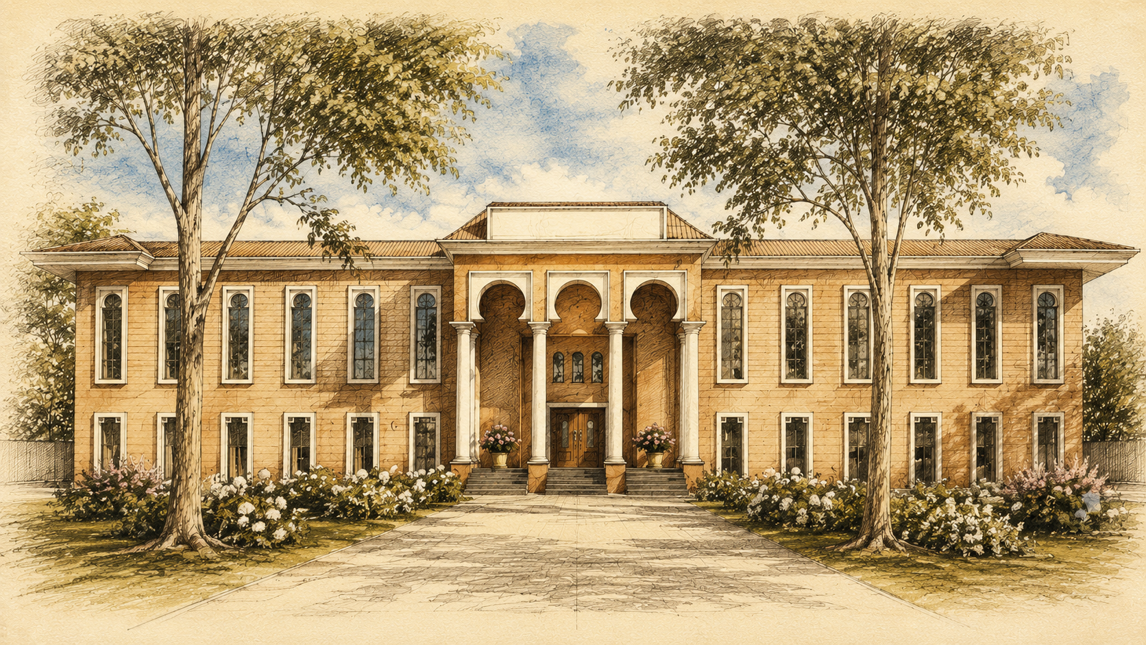 Illustrated view of Al-Noor Public Secondary School building
